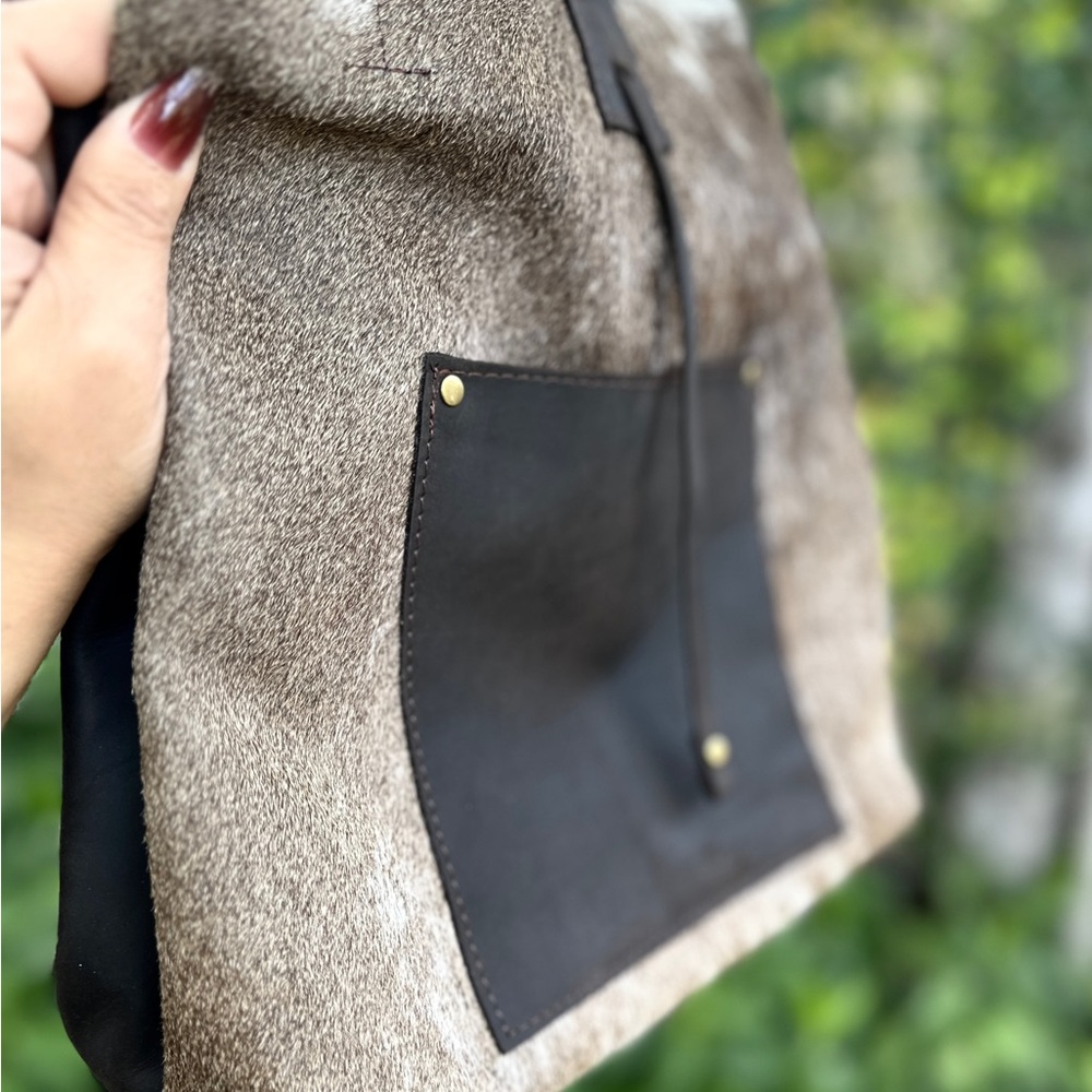 Brown Cowhide Leather Tote Bag